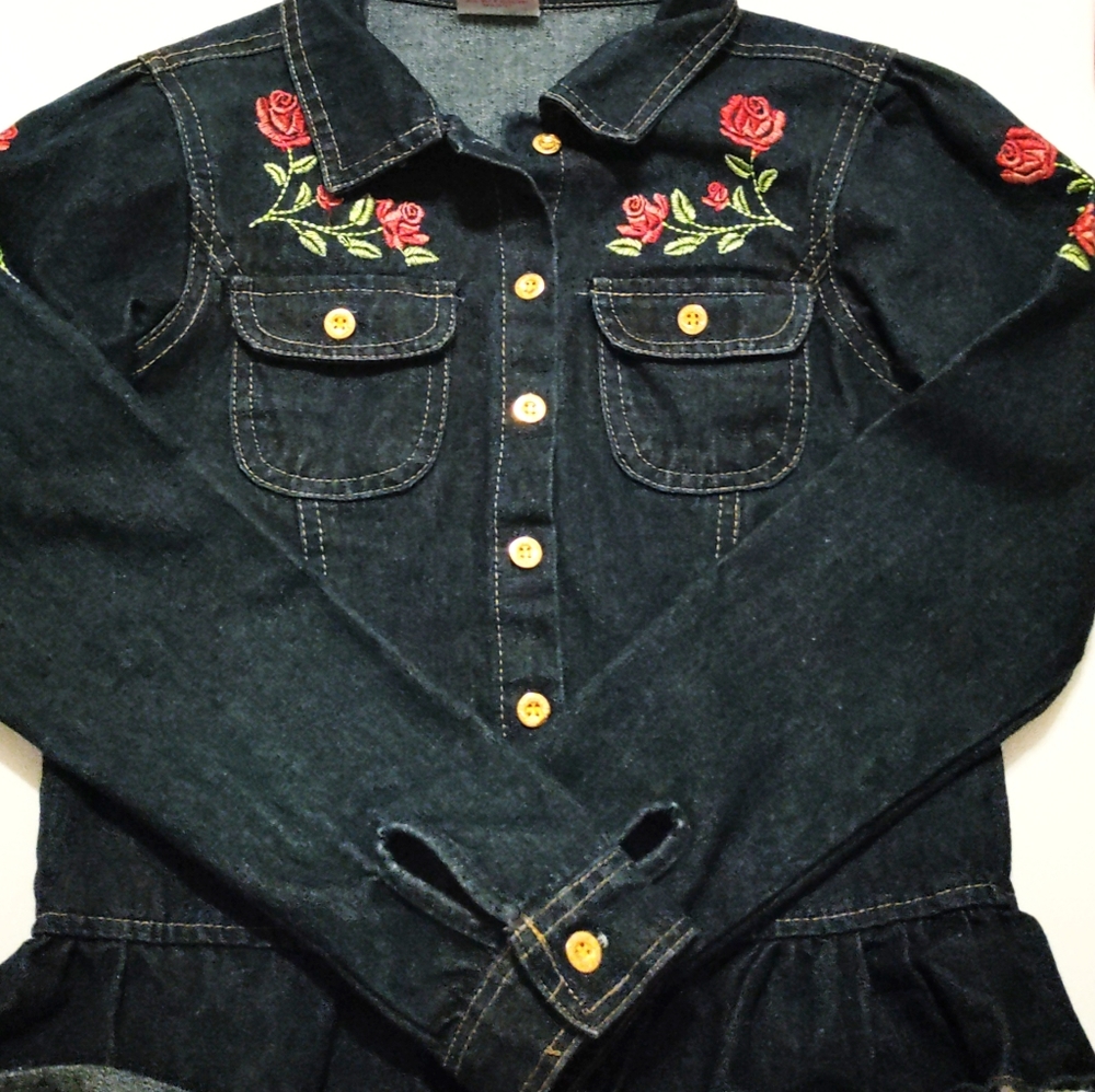 Real love denim jacket with rose embroidery